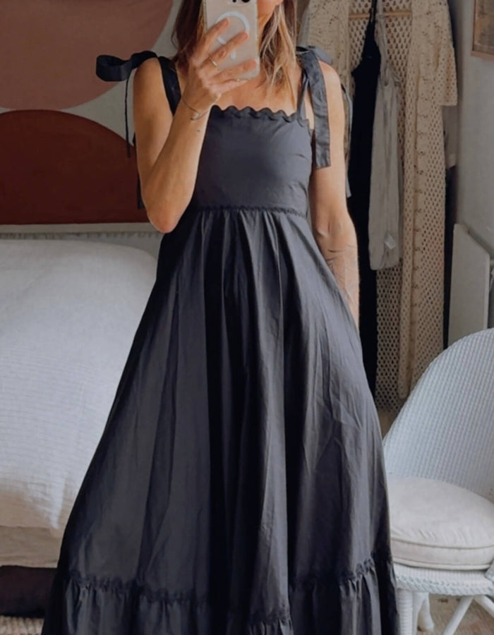 HAVEN // Brasilia Tie Maxi Dress // Black // SMALL