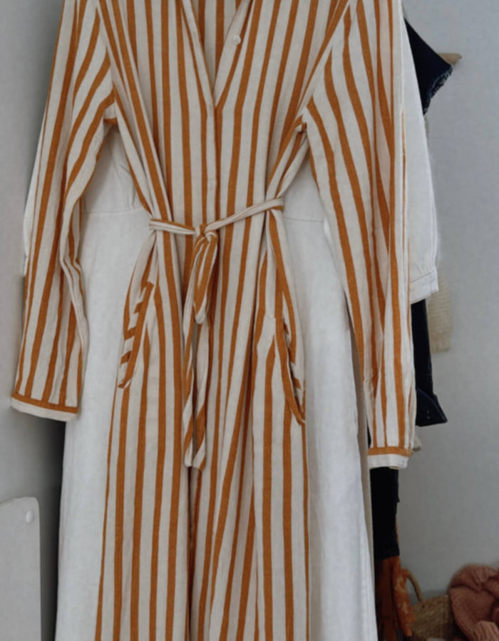 HARTFORD (France) // Striped Shirt Dress // Terracotta/Cream // Small (8-10)