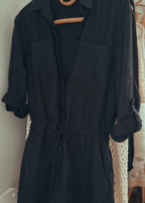 DECJUBA Black Linen Romper // Small