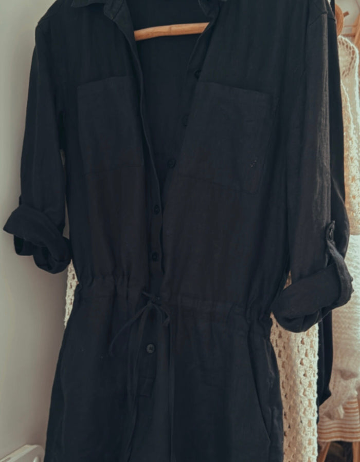 DECJUBA Black Linen Romper // Small