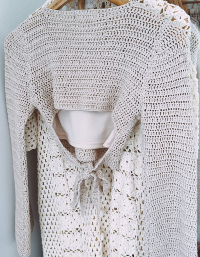 Crochet Cropped Jersey Top // Oatmeal // Small