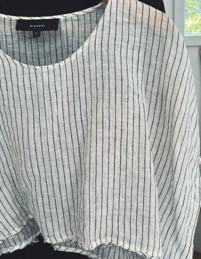 MOOCHI Striped Linen Cropped Blouse // M/L