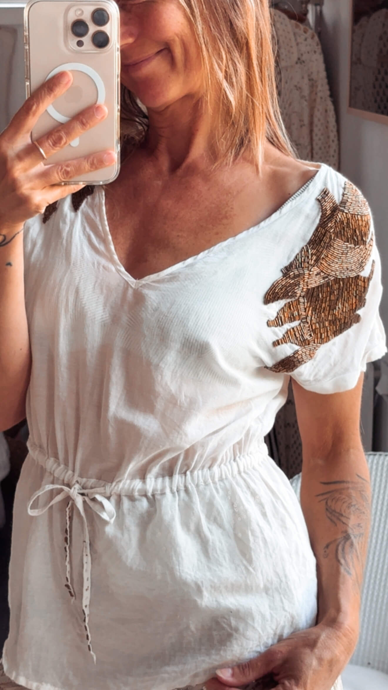 GUESS // Cotton & Silk Beaded Blouse // Small