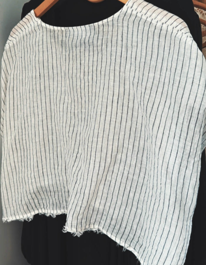 MOOCHI Striped Linen Cropped Blouse // M/L