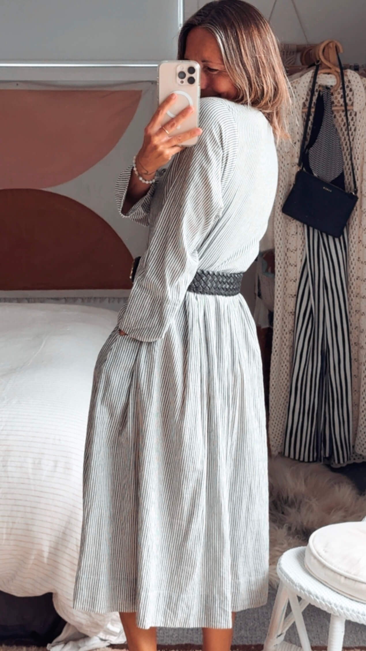 SOHAM DAVE // Grey Pinstripe Dress // S/M