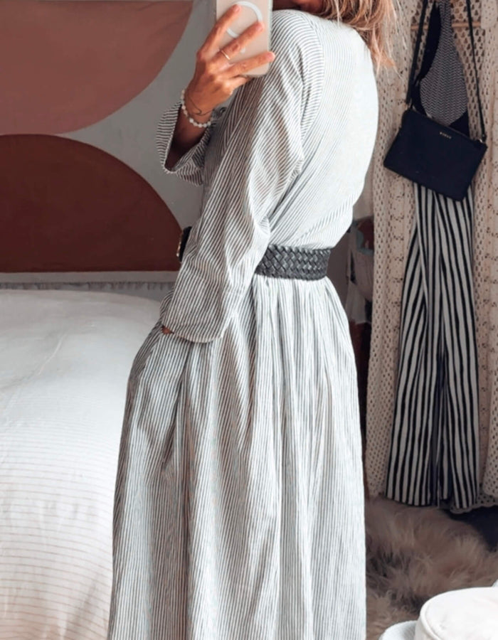 SOHAM DAVE // Grey Pinstripe Dress // S/M