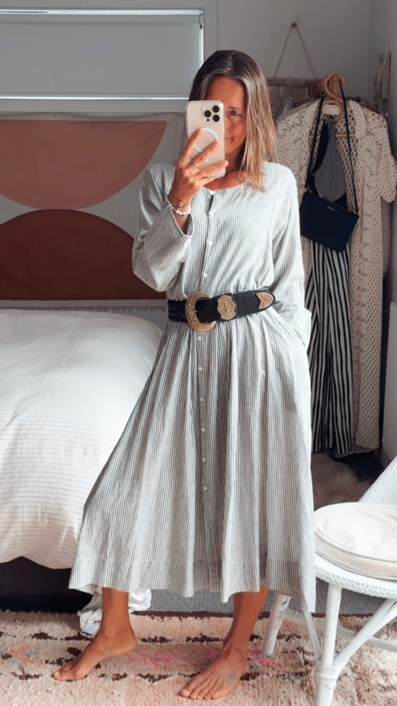 SOHAM DAVE // Grey Pinstripe Dress // S/M