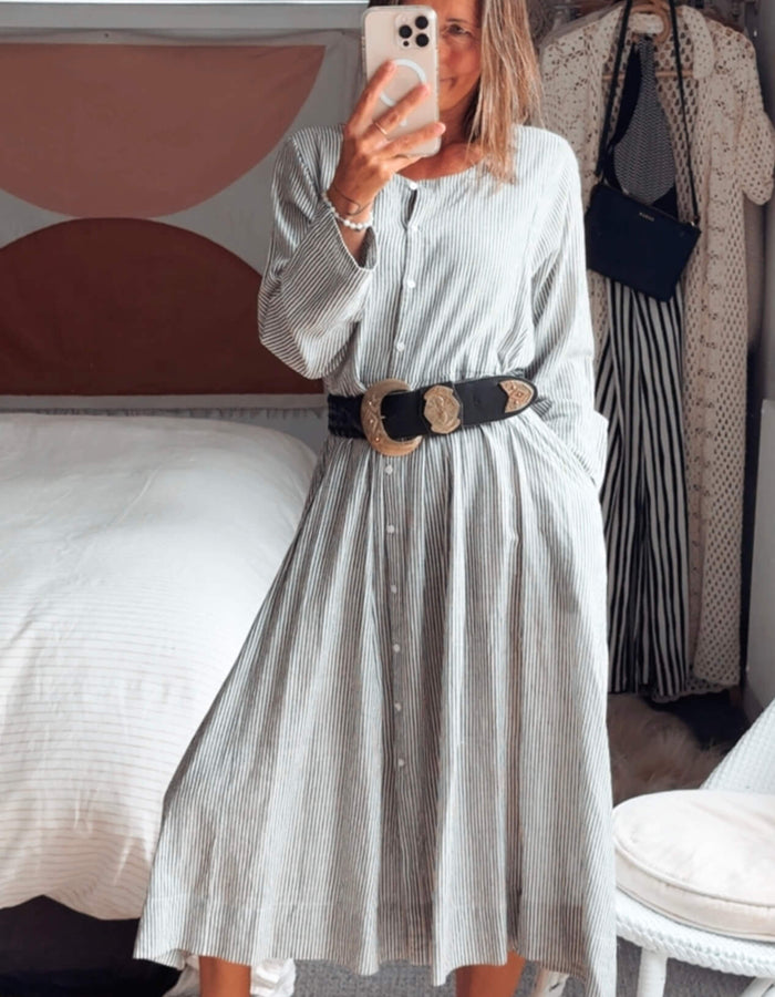 SOHAM DAVE // Grey Pinstripe Dress // S/M