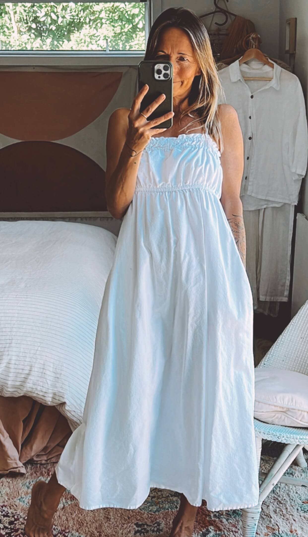 White Cotton Strappy Dress // Small