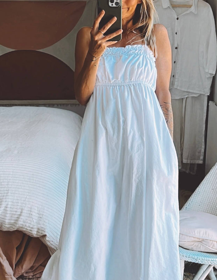 White Cotton Strappy Dress // Small