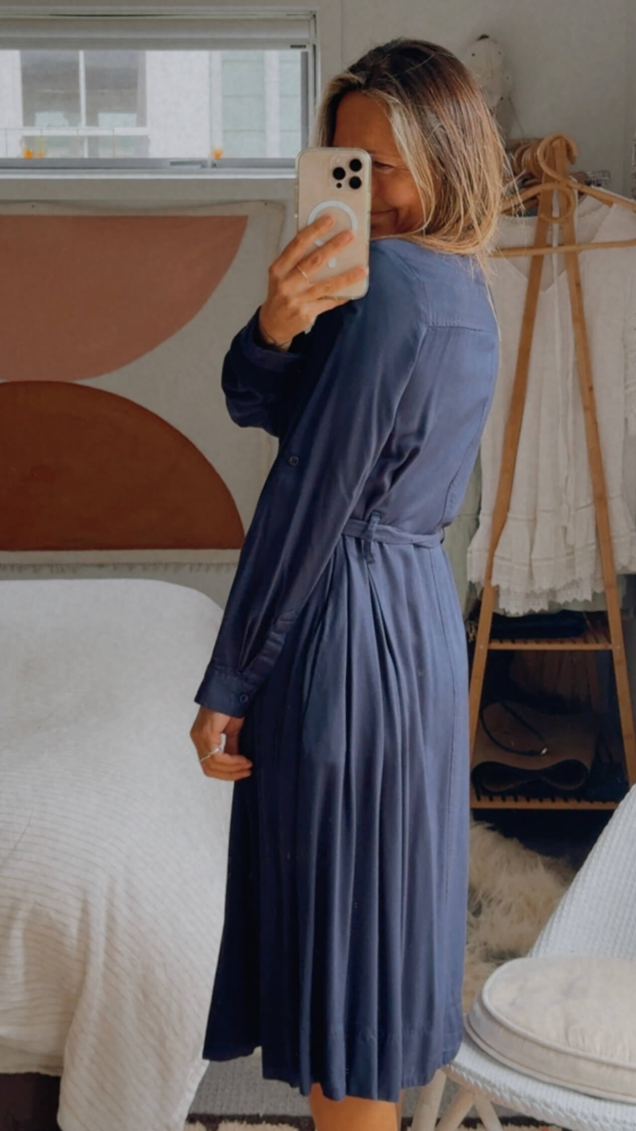 HEINE // Navy Midi Shirt Dress // M/L