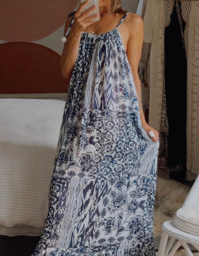 STELLA + GEMMA // Grecian Cotton Maxi // Navy/white // Small