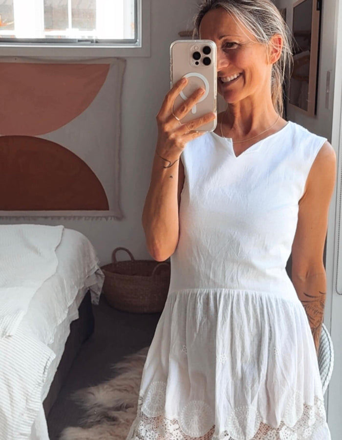 BLAK // Cotton Crochet Lace Mini Dress // White // Size 8