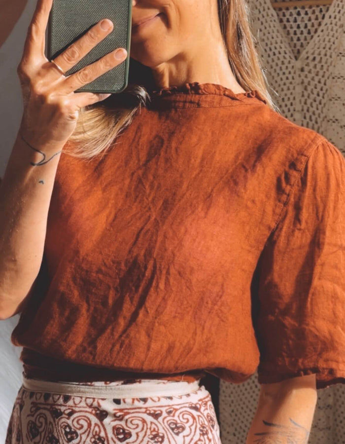 Max Linen Wrap Blouse - Rust // size 10