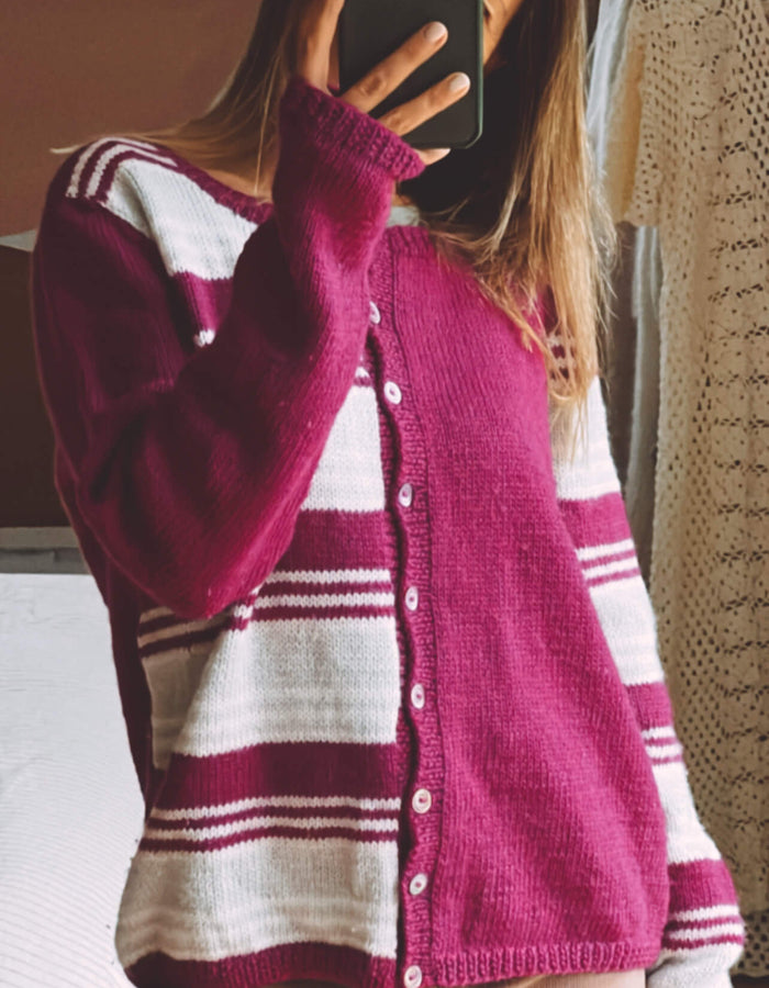 Fuschia Striped Woollen Cardi // Small