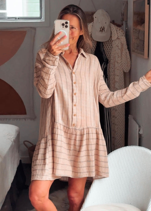 INDIKAH // Pink Pinstripe Shirtdress // Size 8