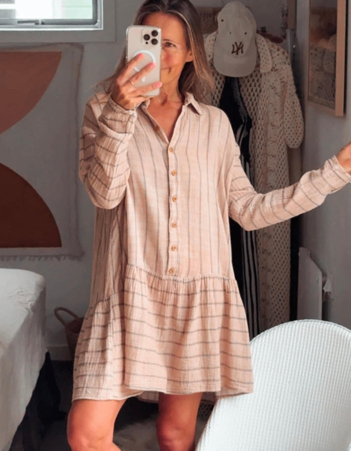 INDIKAH // Pink Pinstripe Shirtdress // Size 8