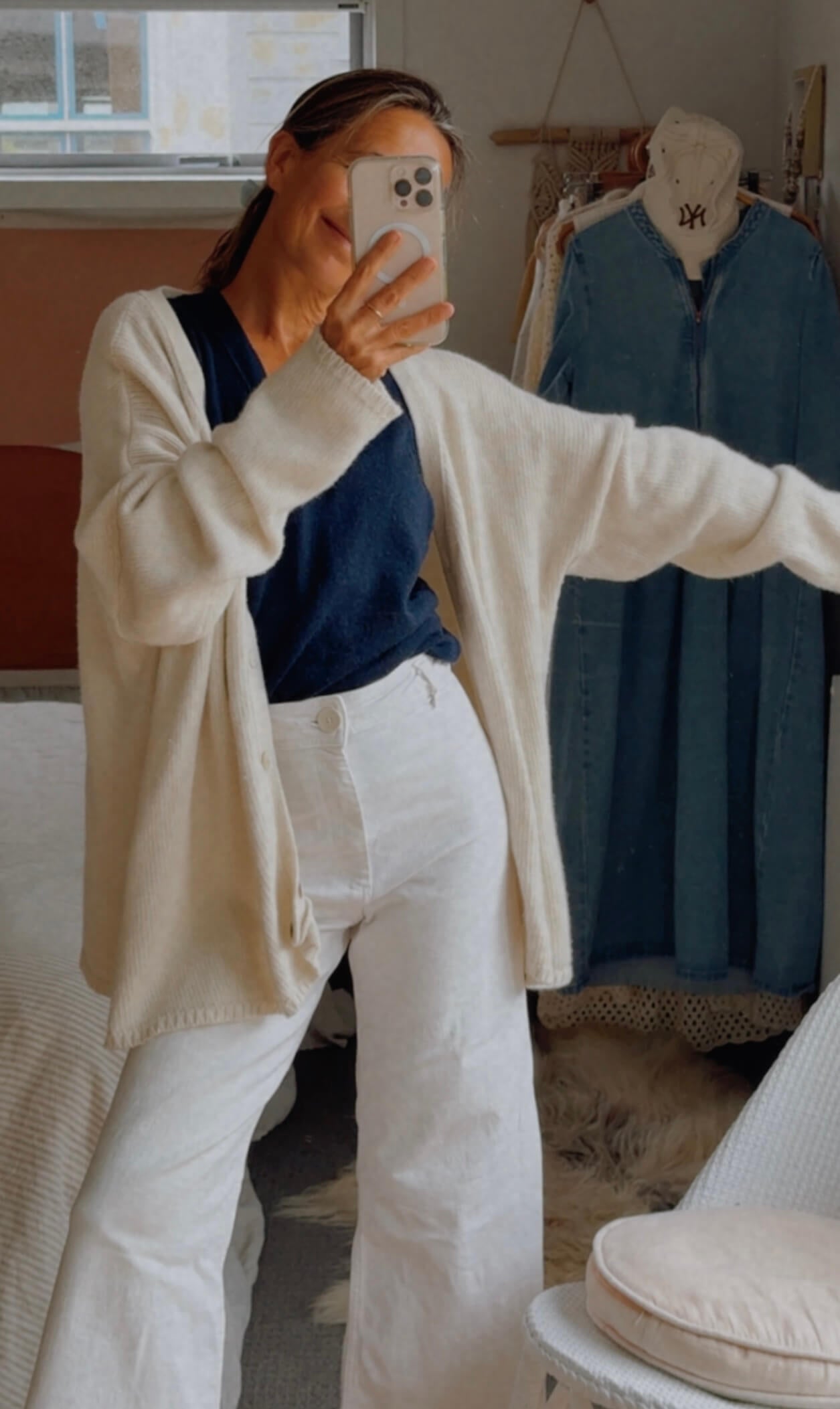 MEG BY DESIGN // Oversized Pure Wool Cardi // Cream // Free Size