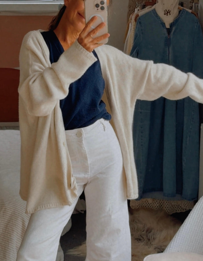 MEG BY DESIGN // Oversized Pure Wool Cardi // Cream // Free Size