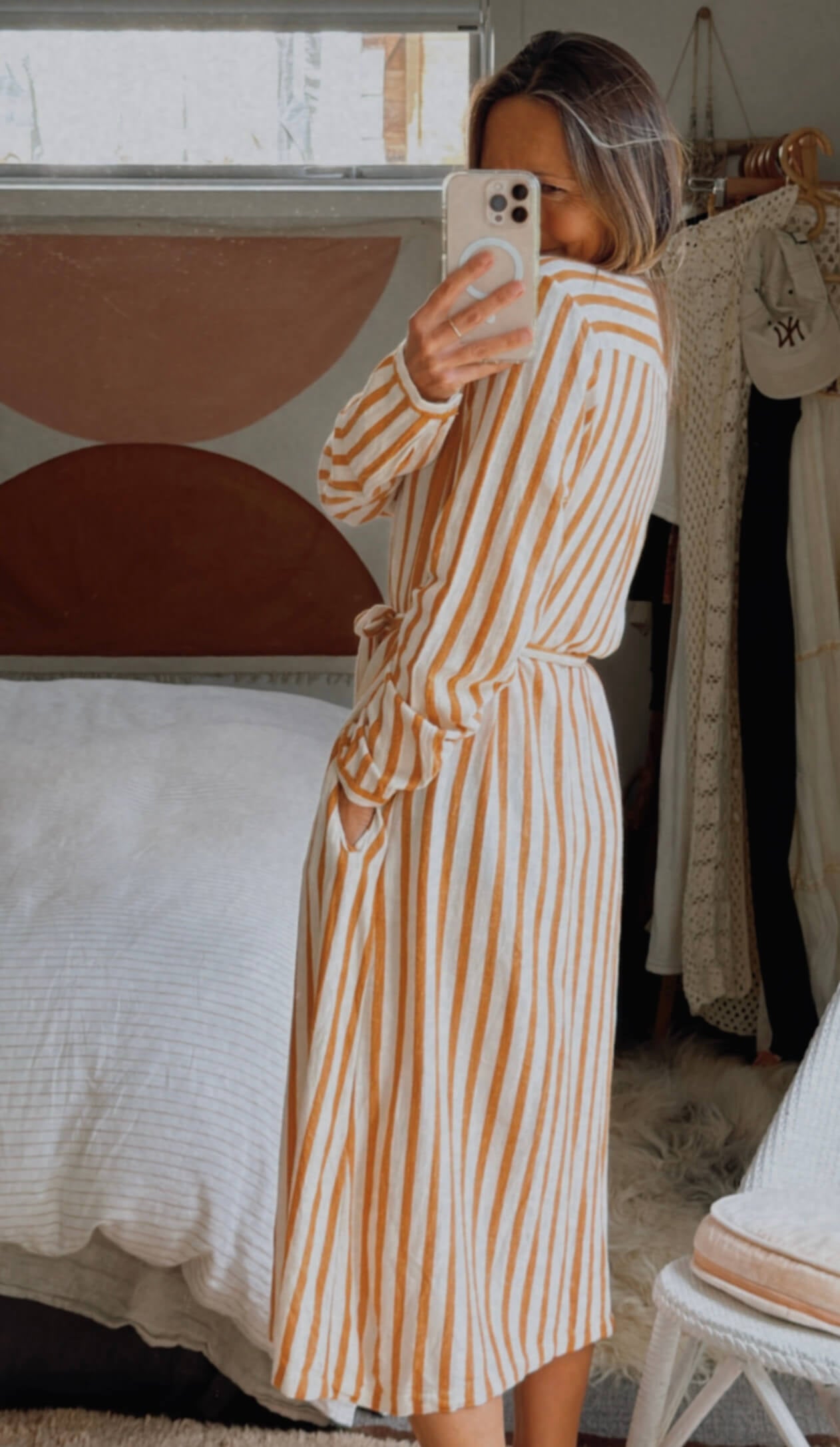 HARTFORD (France) // Striped Shirt Dress // Terracotta/Cream // Small (8-10)