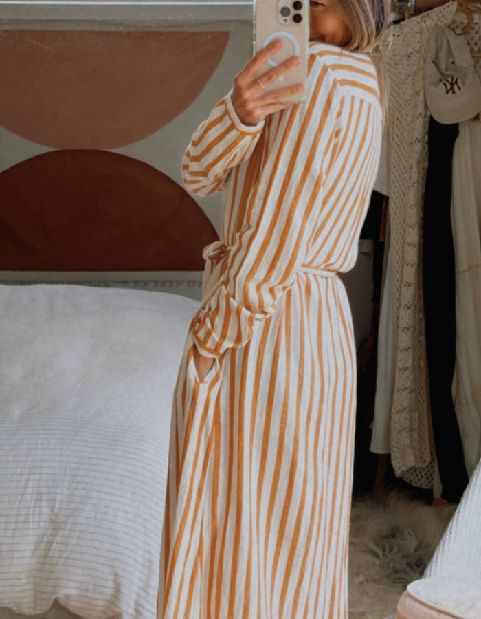 HARTFORD (France) // Striped Shirt Dress // Terracotta/Cream // Small (8-10)