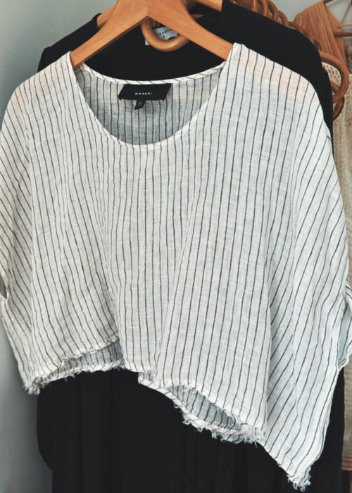 MOOCHI Striped Linen Cropped Blouse // M/L