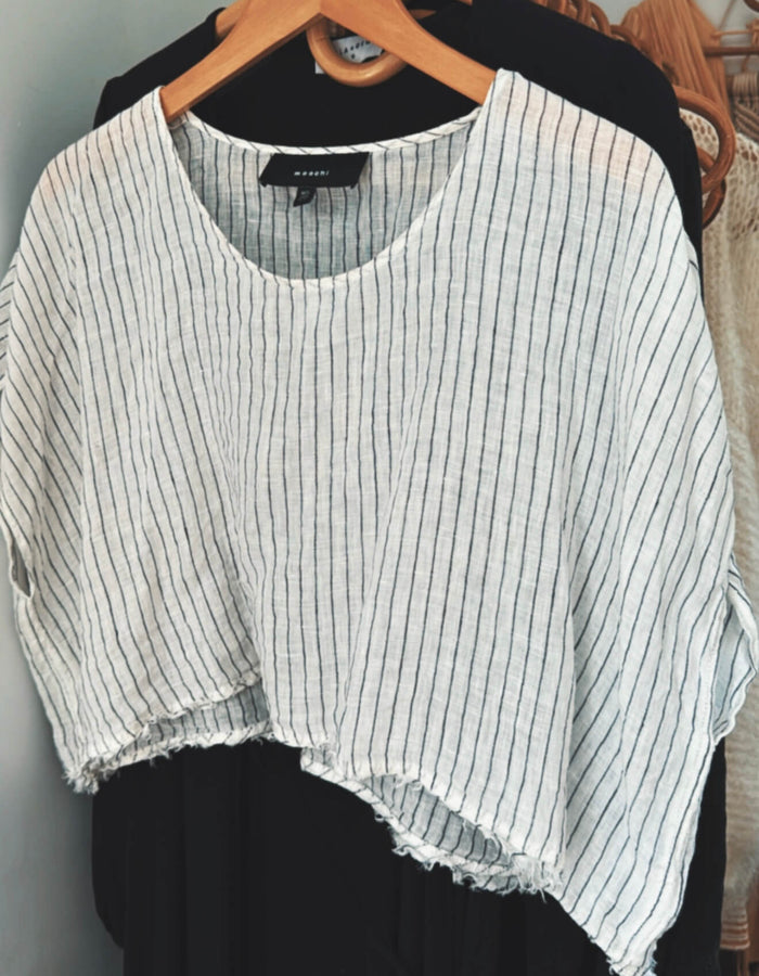 MOOCHI Striped Linen Cropped Blouse // M/L