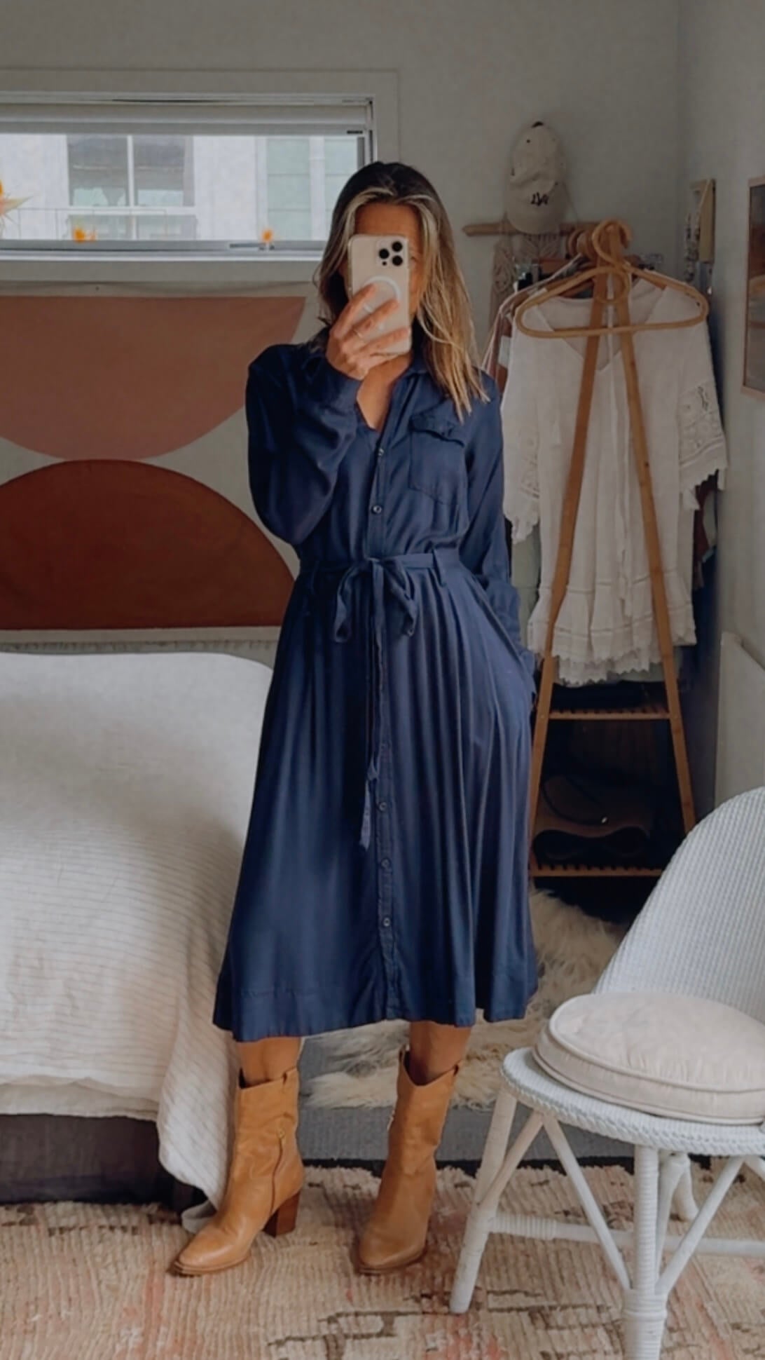 HEINE // Navy Midi Shirt Dress // M/L