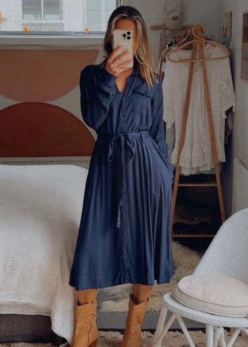 HEINE // Navy Midi Shirt Dress // M/L