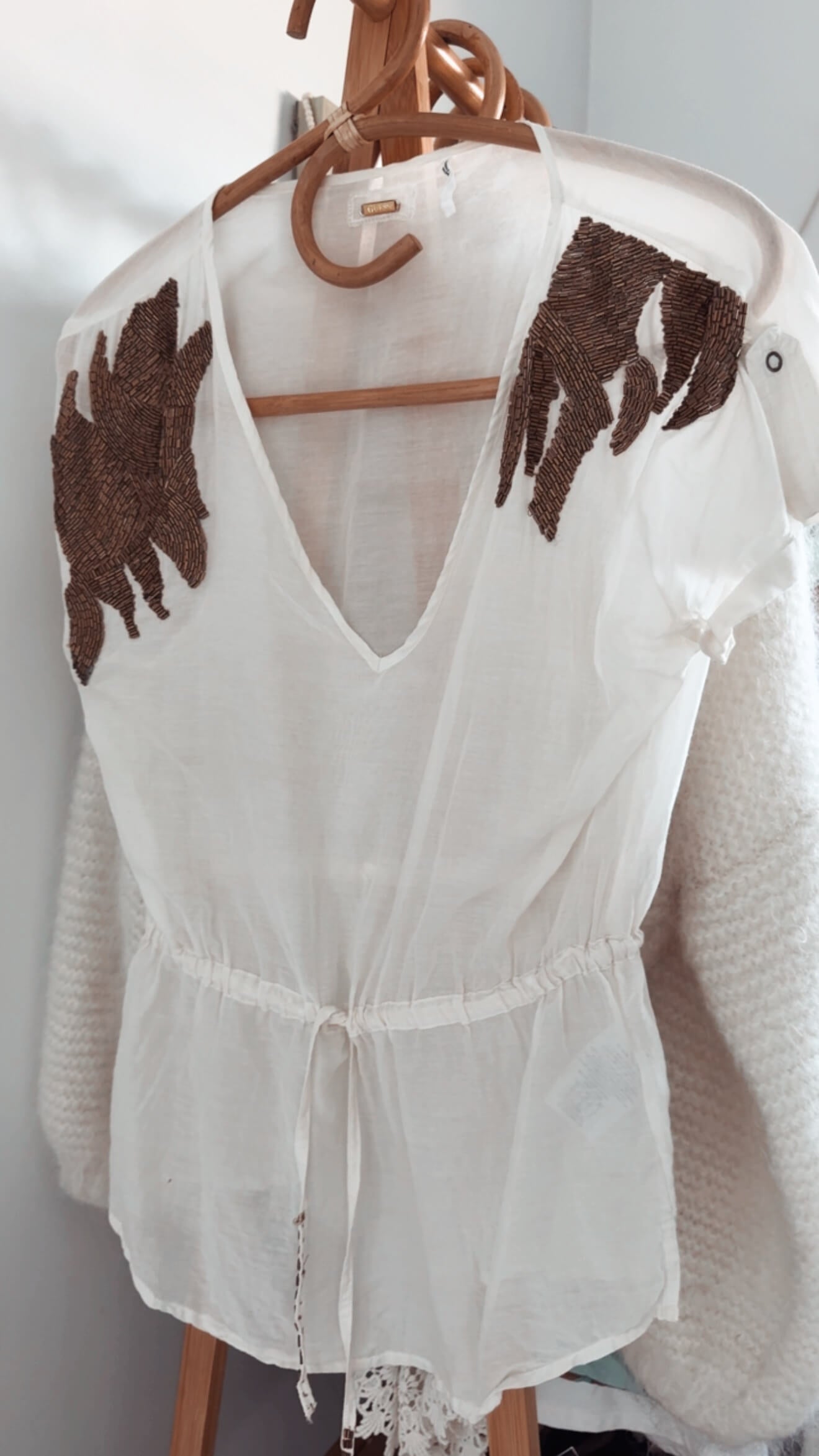GUESS // Cotton & Silk Beaded Blouse // Small