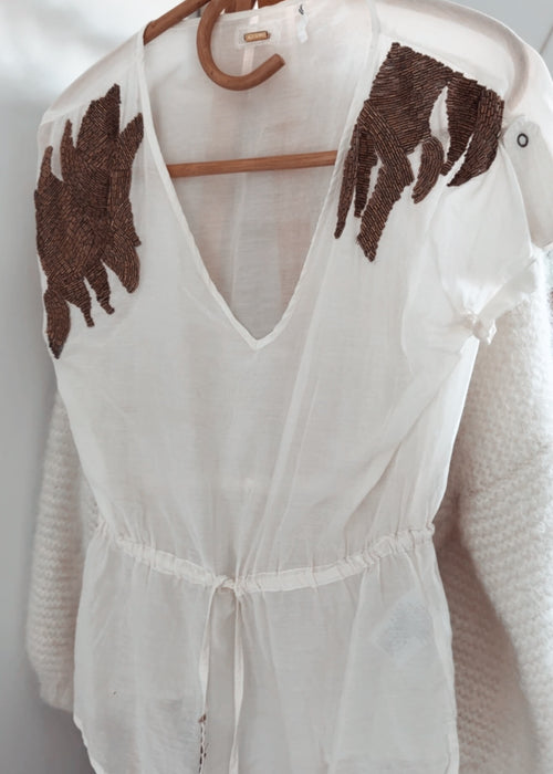 GUESS // Cotton & Silk Beaded Blouse // Small