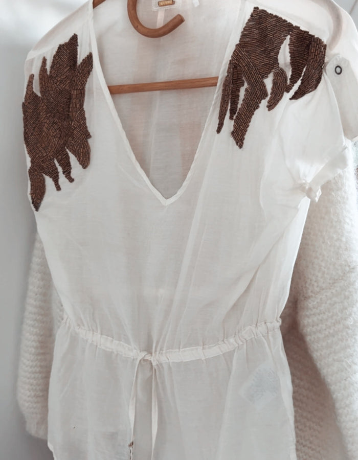 GUESS // Cotton & Silk Beaded Blouse // Small