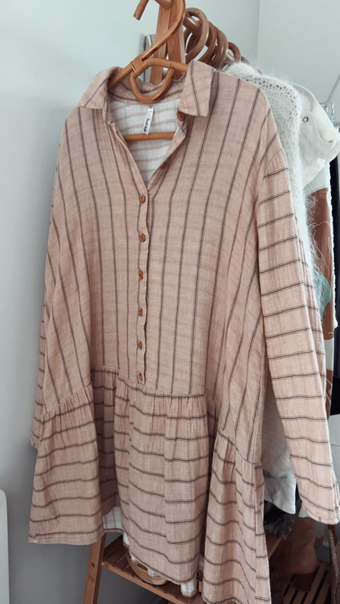 INDIKAH // Pink Pinstripe Shirtdress // Size 8