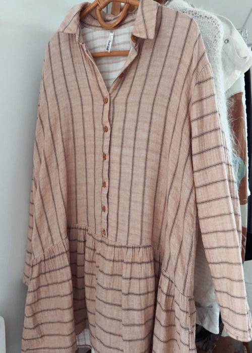 INDIKAH // Pink Pinstripe Shirtdress // Size 8