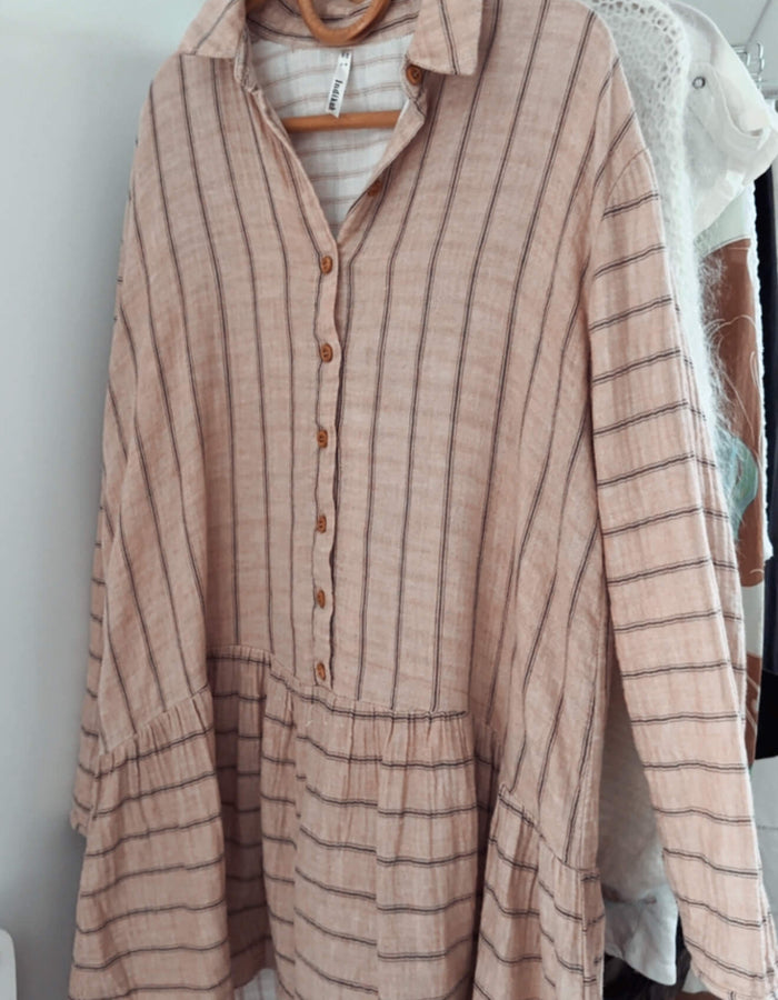 INDIKAH // Pink Pinstripe Shirtdress // Size 8