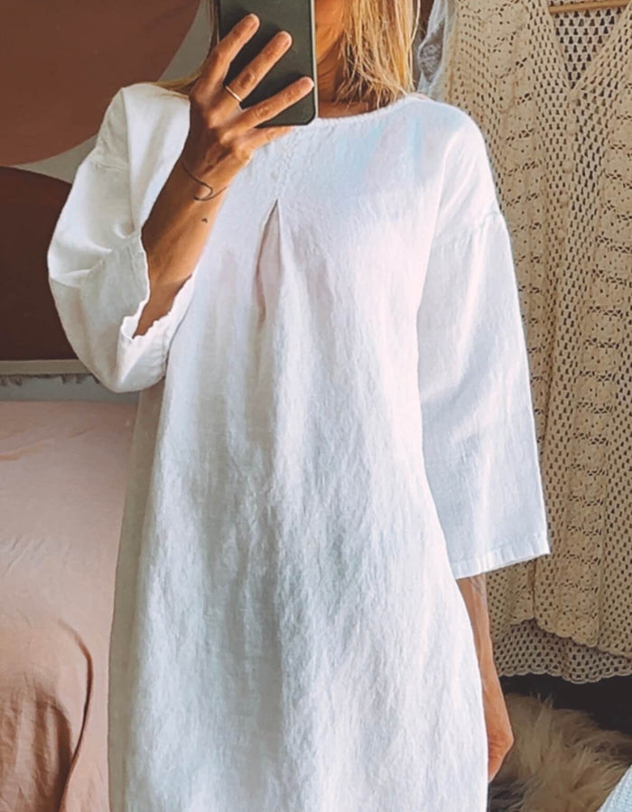 White Linen Shift Dress // Small