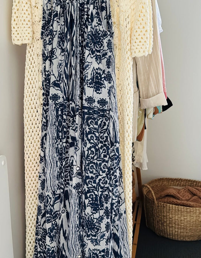 STELLA + GEMMA // Grecian Cotton Maxi // Navy/white // Small