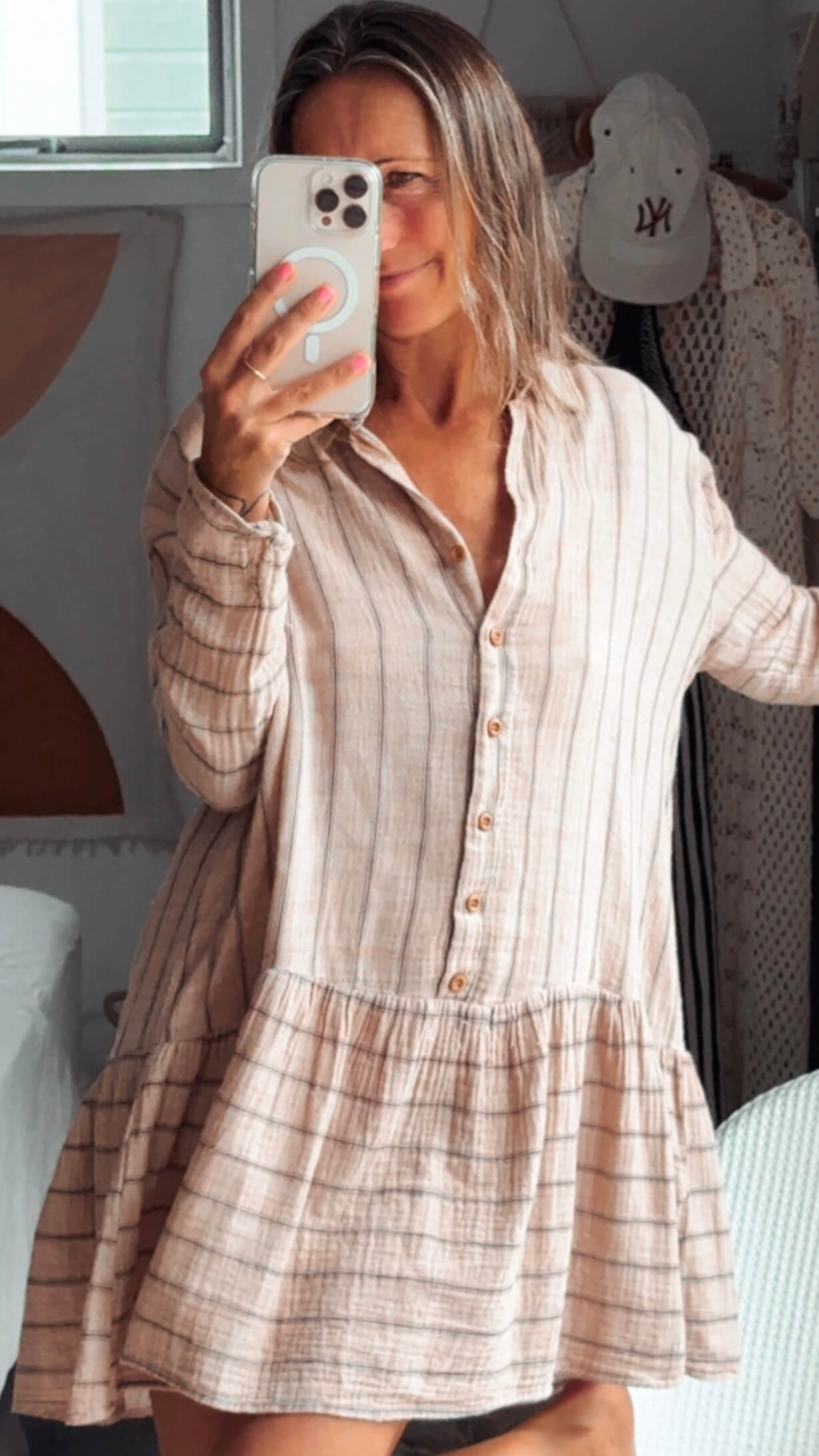 INDIKAH // Pink Pinstripe Shirtdress // Size 8