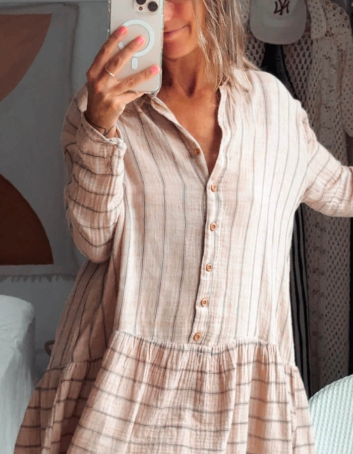 INDIKAH // Pink Pinstripe Shirtdress // Size 8