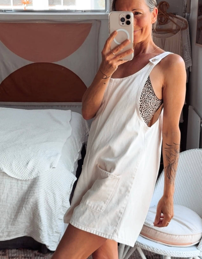 MONKi // Denim Pinafore Romper // Fresh Baby Pink // XS/S