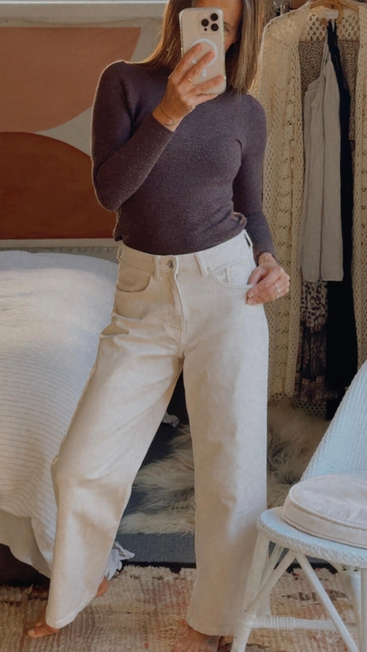 ONLY // ONLJUICY Wide Leg Jeans // Ecru // US 27/NZ 8