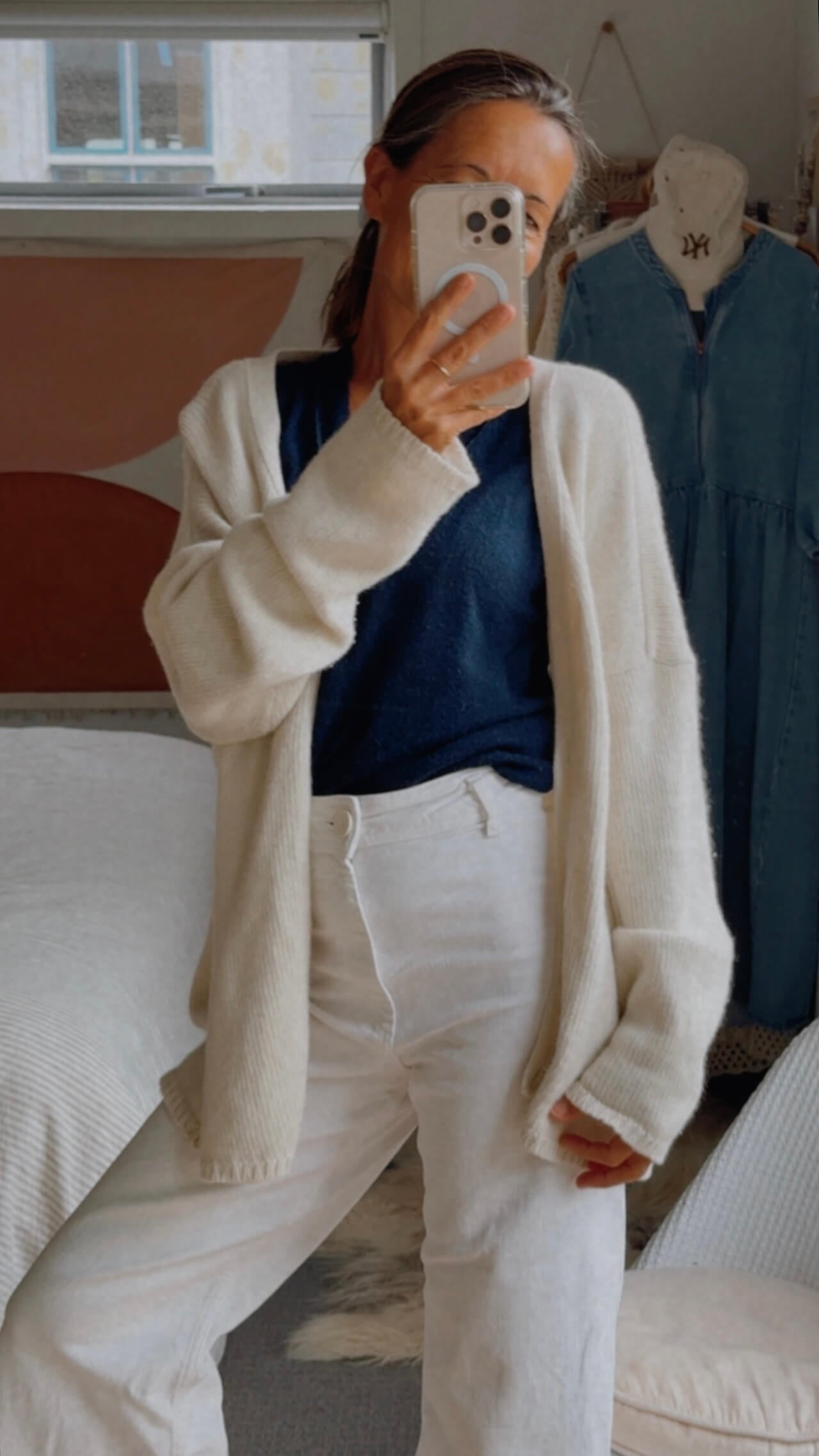 MEG BY DESIGN // Oversized Pure Wool Cardi // Cream // Free Size