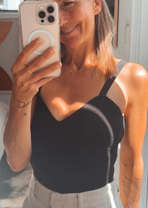 WITCHERY // Ribbed Knit Bustier Top // Black // Small