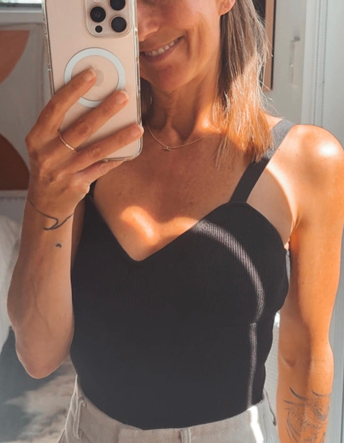 WITCHERY // Ribbed Knit Bustier Top // Black // Small