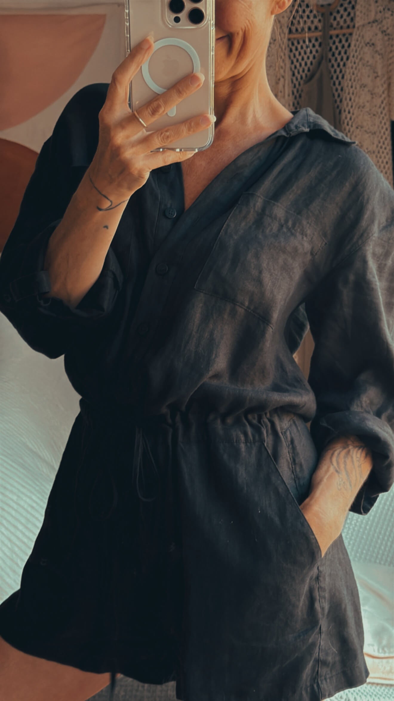 DECJUBA Black Linen Romper // Small