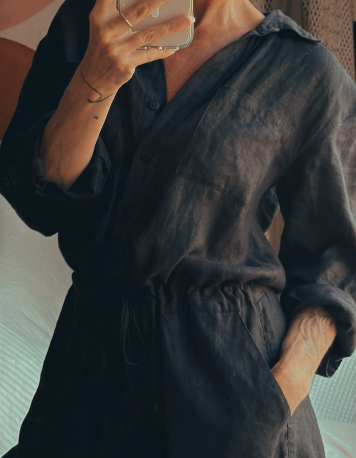 DECJUBA Black Linen Romper // Small