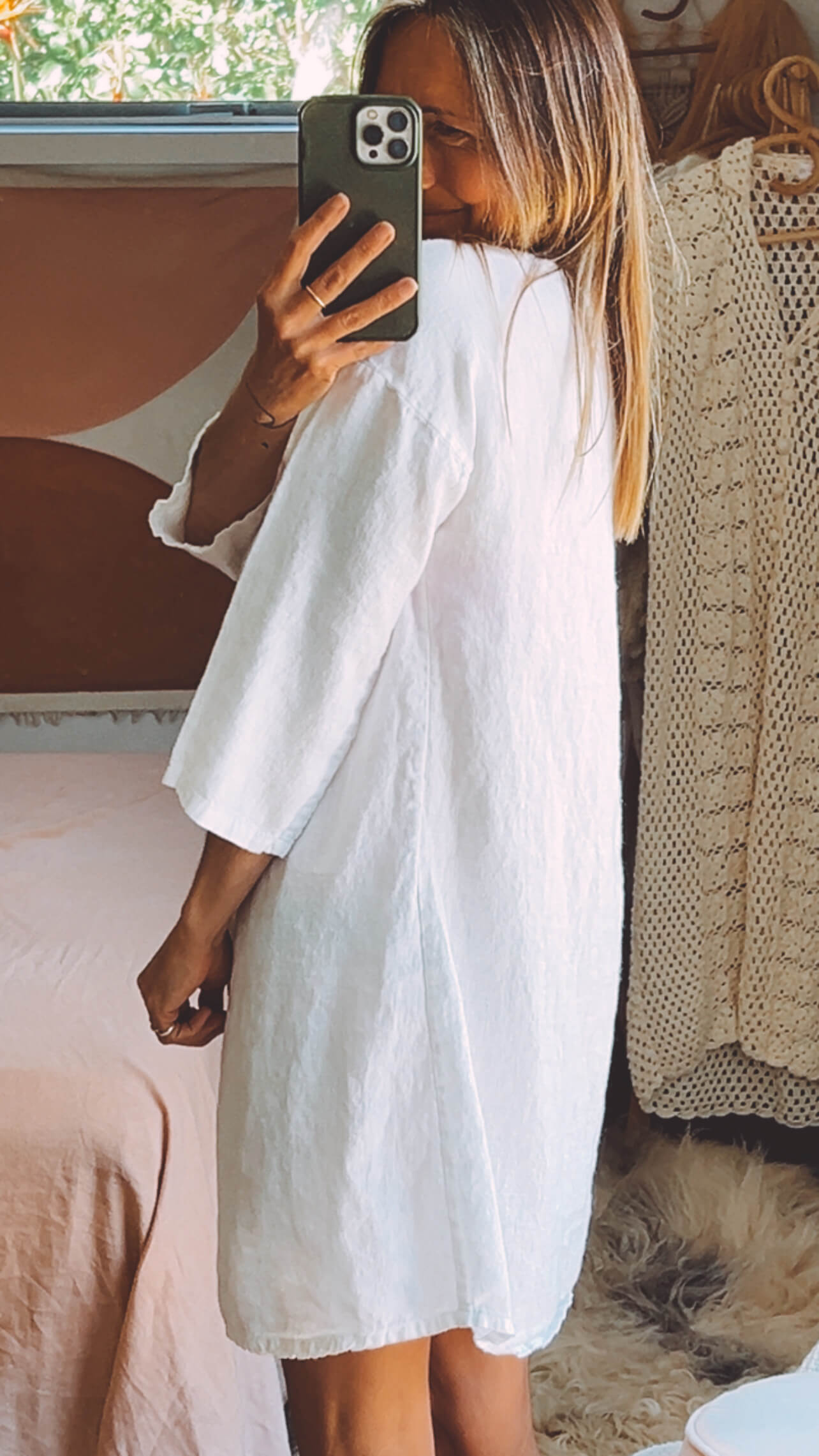 White Linen Shift Dress // Small