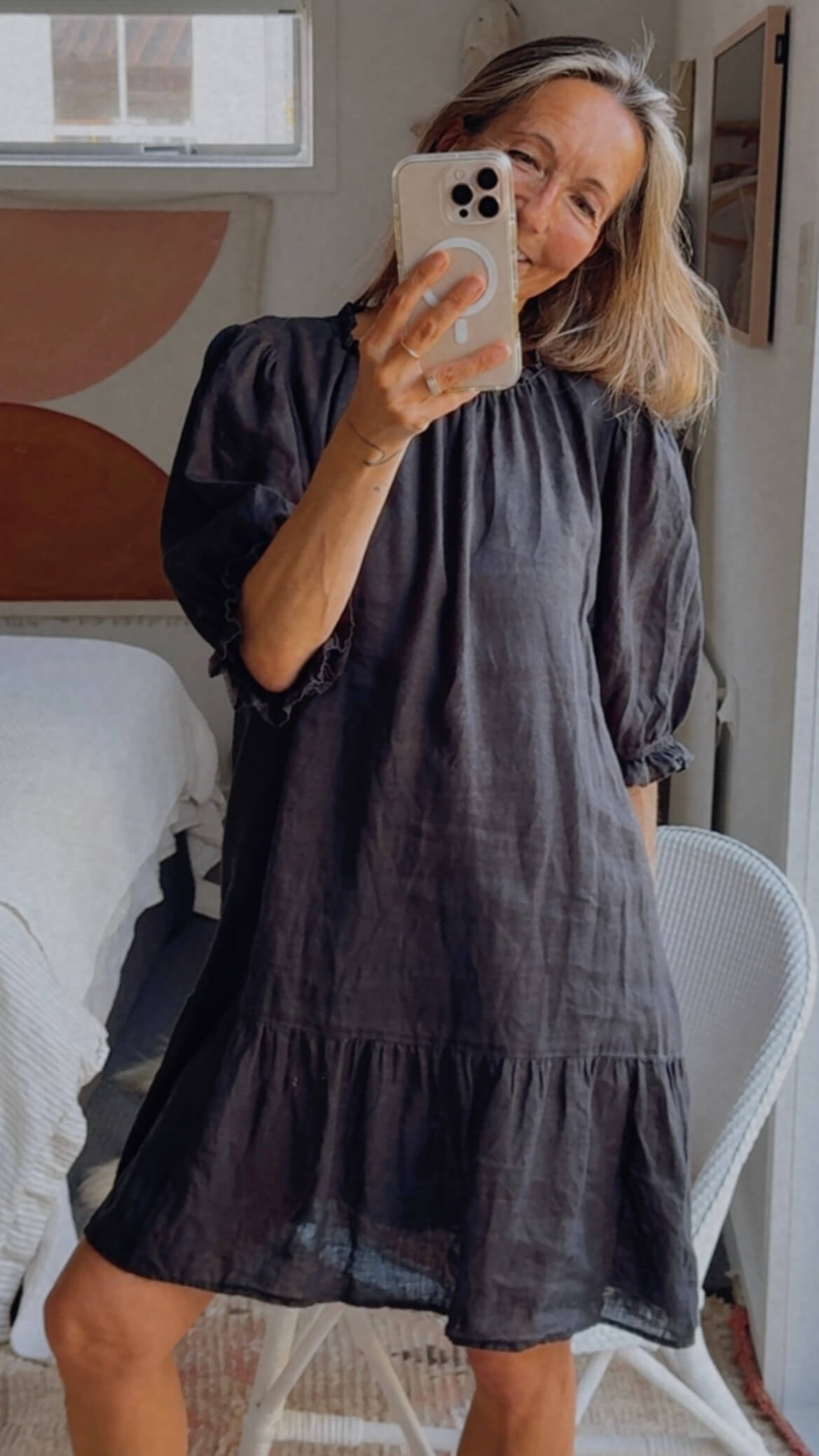 STELLA + GEMMA // Linen Shift Dress // Black // Size 14