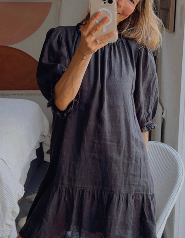 STELLA + GEMMA // Linen Shift Dress // Black // Size 14