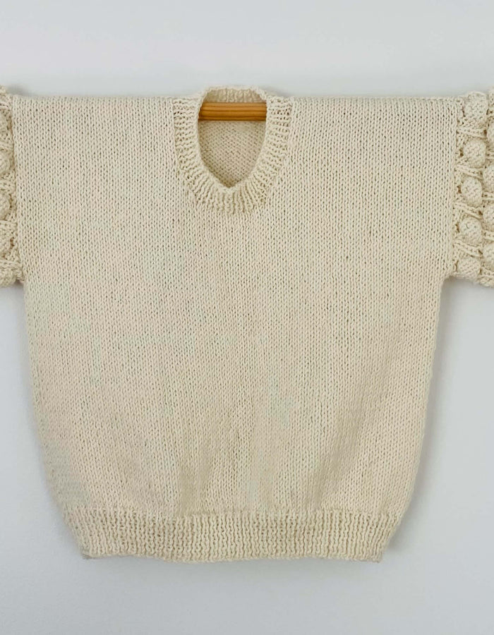 Tiny Hearts Bobble Sleeve Crew // Cream Wool